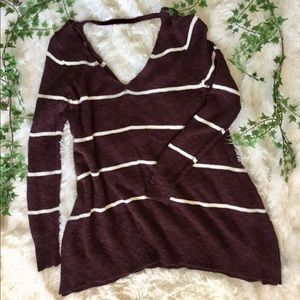 Charlotte Russe Maroon White Stripe VNeck Sweater